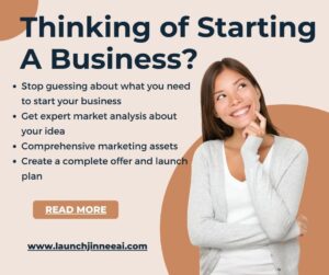 a woman looking up and thinking of starting a business